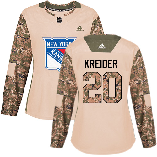 Adidas Rangers #20 Chris Kreider Camo Authentic Veterans Day Women's Stitched NHL Jersey